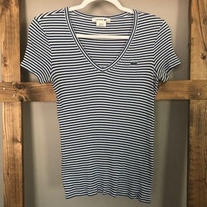 Lacoste | Striped V Neck Ribbed Tee 36